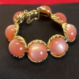Vintage Signed Coro Peach Moonstone Bracelet Gold Tone